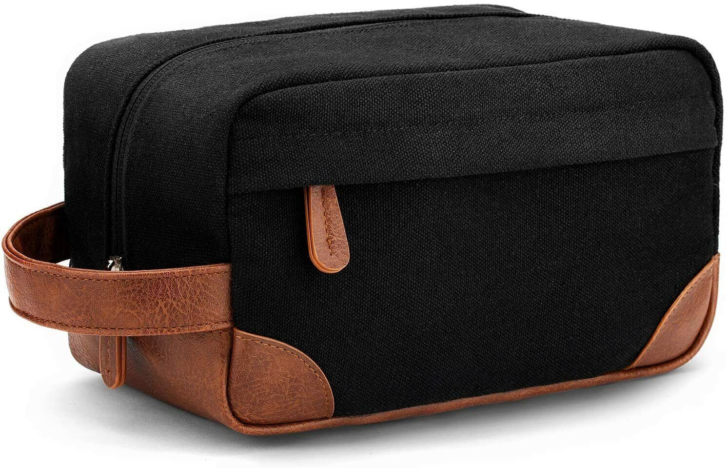 Water Resistant leather Shaving Bag Hanging Kit Toiletry Bag - Black